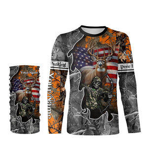 Deer Hunting American Flag Grim Reaper Custom Name camouflage Shirts for Hunters, Hunting Clothing FSD358