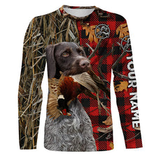 Load image into Gallery viewer, Deutsch Drahthaar Pheasant Hunting Dog Red Plaid Camo Custom Name Shirt, Christmas Gifts for Hunters FSD4242