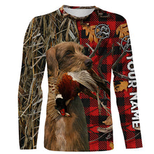 Load image into Gallery viewer, Pudelpointer Pheasant Hunting Dog Red Plaid Camo Custom Name Shirts, Christmas Gifts for Hunters FSD4245