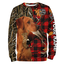 Load image into Gallery viewer, Fox Red Labrador Pheasant Hunting Dog Red Plaid Camo Custom Name Shirts, Christmas Gifts for Hunters FSD4247