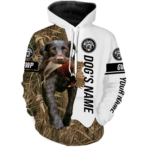 Pheasant Hunting with German Wirehaired Pointers GWP Custom Name Camo Full Printing Shirts, Hoodie FSD2687