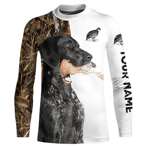 Quail Hunting with Black German Shorthaired Pointer GSP Custom Name Camo Full Printing Shirts FSD3607