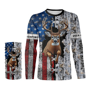 Deer Hunting American flag snow winter camo Custom name Shirts, Deer Hunting Gifts FSD896