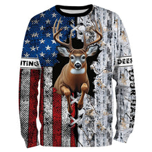 Load image into Gallery viewer, Deer Hunting American flag snow winter camo Custom name Shirts, Deer Hunting Gifts FSD896