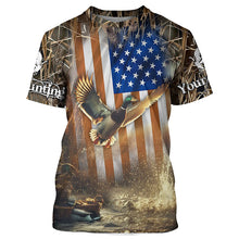 Load image into Gallery viewer, Duck Hunting American flag Waterfowl Camo Custom name Shirts for Men, Kid - Duck hunting gifts FSD2114