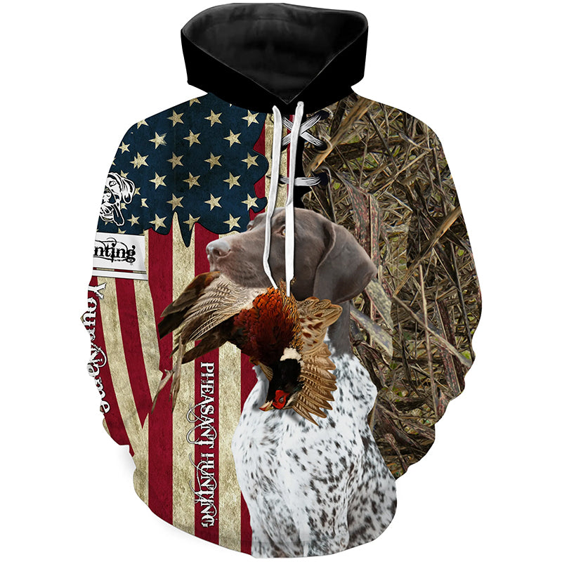 Pheasant Hunting With Dog German Shorthaired Pointer American Flag Full Printing Shirts, Hoodie FSD3090