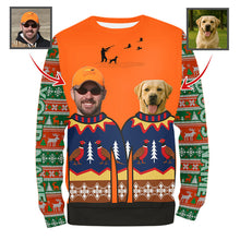 Load image into Gallery viewer, Funny Custom Ugly Christmas Sweatshirt for Bird Hunters – Hunter &amp; Dog’s Face and Name FSD4758