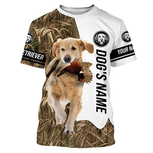 Pheasant Hunting with Golden Retriever Dog Custom Name Camo Full Printing Shirts, Hoodie FSD3537
