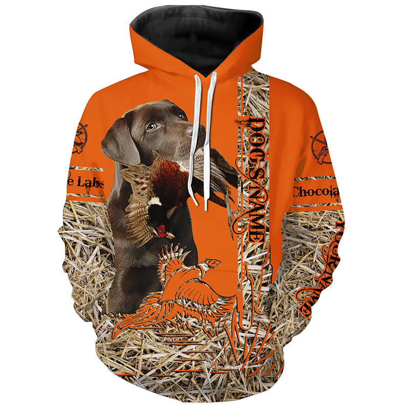 Chocolate Labrador Retriever Dog Pheasant Hunting Blaze Orange Hunting Shirts for Hunter, Bird Hunters FSD4158