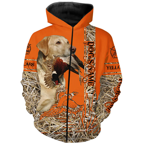 Yellow Labrador Retriever Dog Pheasant Hunting Blaze Orange Hunting Shirts, Pheasant Hunting Clothing FSD4164