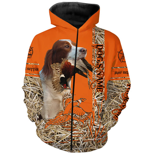 Irish Red & White Setter Dog Pheasant Hunting Blaze Orange Hunting Shirts, Pheasant Hunting Clothing FSD4174