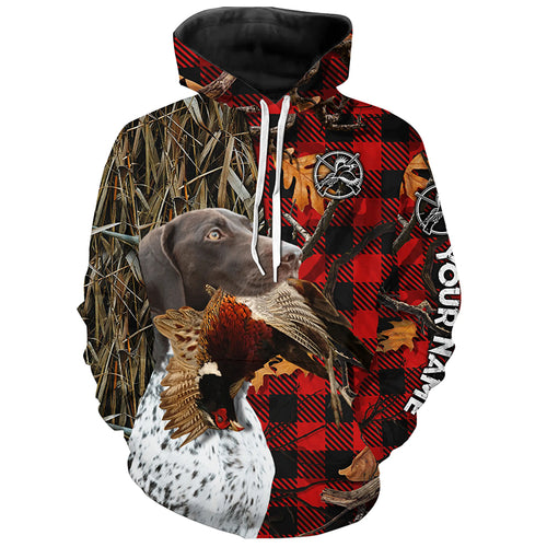 German Shorthaired Pointer Hunting Dog Red Plaid Fall Camo Custom Name all over printing Shirts FSD4225