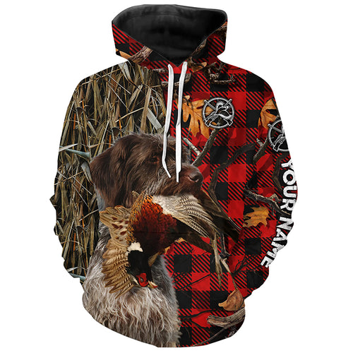 Wirehaired Pointing Griffon Hunting Dog Red Plaid Fall Camo Custom Name all over printing Shirts FSD4228