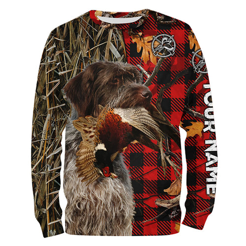 Wirehaired Pointing Griffon Hunting Dog Red Plaid Fall Camo Custom Name all over printing Shirts FSD4228