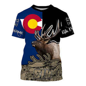 Colorado Elk Hunting CO flag Custom Name Full printing Shirts, Personalized Elk hunting gifts FSD3125