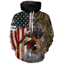 Load image into Gallery viewer, Deutsch Drahthaar Hunting Bird Dog Pheasant Hunter American flag full printing shirt, Hoodie FSD3247