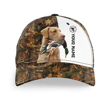 Load image into Gallery viewer, Duck hunting with Dog Chesapeake Bay Retriever 3D camo Custom Name hunting hat Adjustable Unisex hunting Baseball hat FSD2637