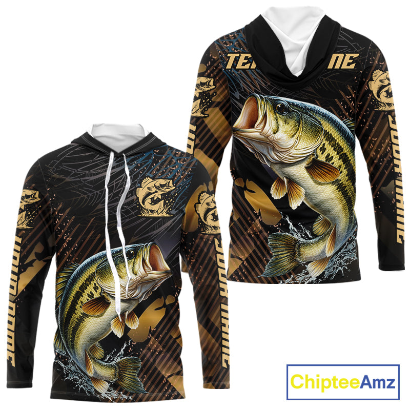 Bass Hooded Fishing Shirts Long Sleeve Sport Style Personalized Name, Fishing Shirt Jersey NHT512