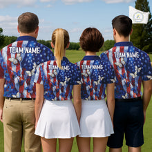 Load image into Gallery viewer, Personalized American Flag Butterfly Womens Golf Polo Shirt – Custom Name Patriotic Team Apparel NHT1033