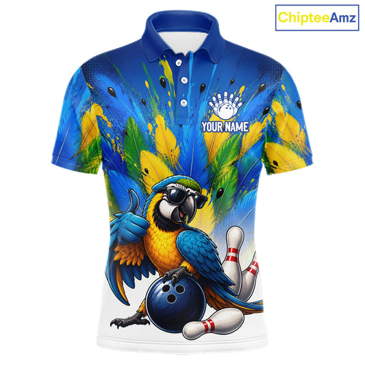 Men's custom green funny parrot bowling jersey – front view