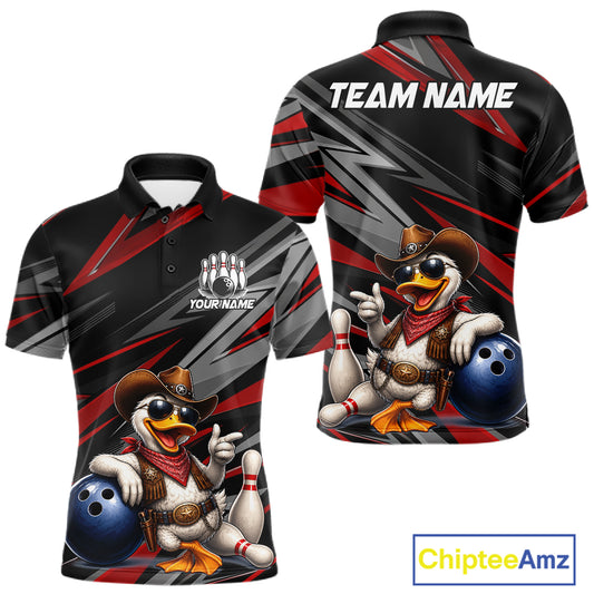Men's personalized cowboy duck bowling jersey – close-up design