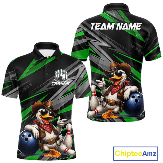 Men's personalized cowboy duck bowling jersey – green close-up