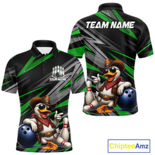 Load image into Gallery viewer, Men's personalized cowboy duck bowling jersey – green close-up