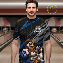 Load image into Gallery viewer, Personalized Team Jersey Men's Custom Cowboy Duck Bowling Polo &amp; 1/4 Zip Shirt |Blue NHT1206