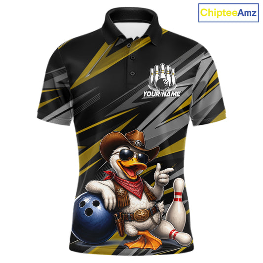 Men's custom cowboy duck bowling polo shirt – yellow front view