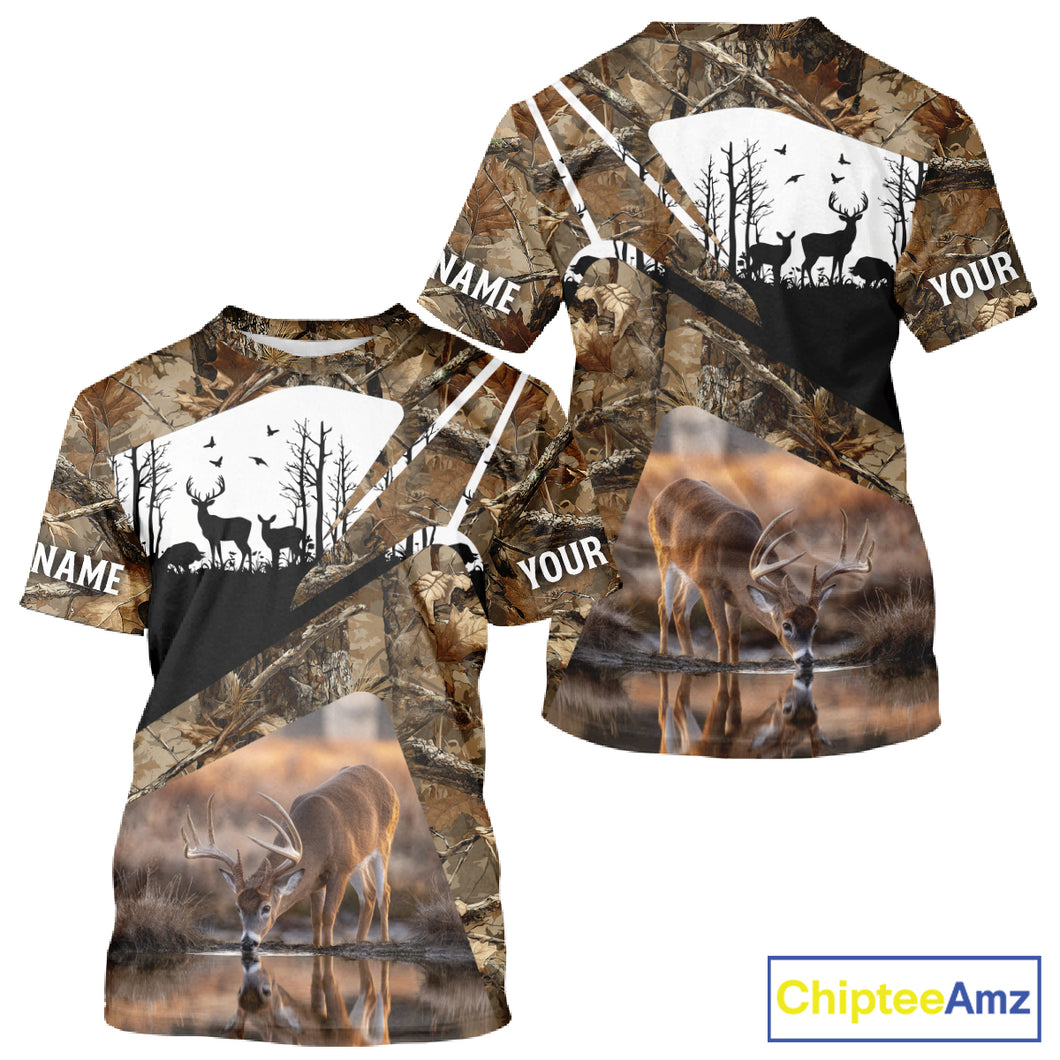 Deer Hunting 3D All Over Print Shirt Personalized Brown Fall Season Camo Hunting Clothes NHT204