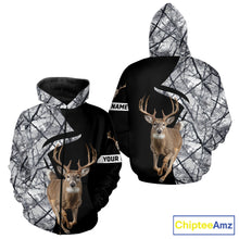 Load image into Gallery viewer, Deer Hunting Big Game Black Camo Gray Custom Name 3D All Over Print Shirts, Hunting Gifts NHT205