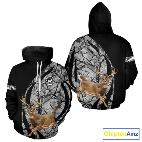 Deer Jumping Hunting 3D Black Gray Camo Custom Name All Over Print Shirt Hunting Shirts NHT206
