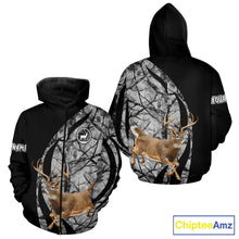 Load image into Gallery viewer, Deer Jumping Hunting 3D Black Gray Camo Custom Name All Over Print Shirt Hunting Shirts NHT206
