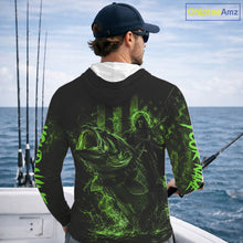 Load image into Gallery viewer, Grim Reaper Bass Fishing Jersey, Largemouth Bass Long Sleeve Hooded Performance Fishing Shirt|Green NHT1211