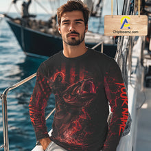 Load image into Gallery viewer, Grim Reaper Bass Fishing Jersey, Largemouth Bass Long Sleeve Performance Fishing Shirt|Red NHT1212