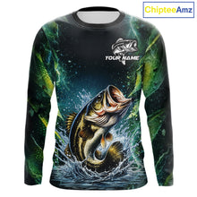 Load image into Gallery viewer, Largemouth Bass Fishing Black Green Camo Custom Name Fishing Shirts Jerseys  NHT456