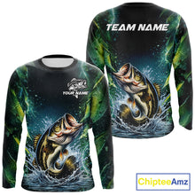 Load image into Gallery viewer, Largemouth Bass Fishing Black Green Camo Custom Name Fishing Shirts Jerseys  NHT456