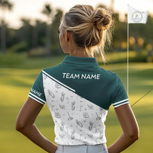 Load image into Gallery viewer, Green White Golf Pattern Womens Golf Tops Custom Ladies Golf Shirts, Green Golf Tops NHT884
