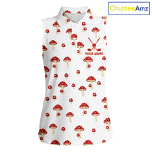 Load image into Gallery viewer, Funny Mushroom Sleeveless Womens Golf Polo Shirt, Personalized Mushroom Red White Pattern Golf Jersey NHT888