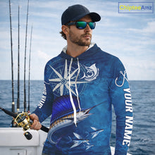 Load image into Gallery viewer, Sailfish Fishing Shirt Long Sleeve Hooded Gift For Men – Deep Sea Angler Ocean Compass Design