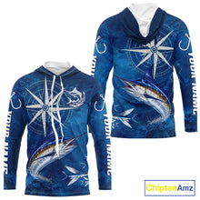 Load image into Gallery viewer, Marlin Fishing Shirt Long Sleeve Hooded Gift For Men – Deep Sea Angler Ocean Compass Design