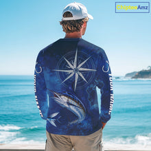 Load image into Gallery viewer, Marlin Fishing Shirt Long Sleeve Gift For Men – Deep Sea Angler Ocean Compass Design