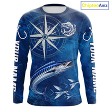 Load image into Gallery viewer, Wahoo Fishing Shirt Long Sleeve Gift For Men – Deep Sea Angler Ocean Compass Design