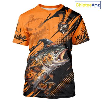 Halloween Salmon Fishing Shirt, Chinook Salmon Long Sleeve Fishing Jersey, Custom Angler Gift NHT1355