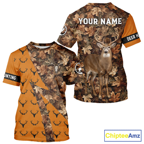 Whitetail Deer Hunting Orange and Autumn Camo Shirts, Personalized Hunting Shirt NHT212