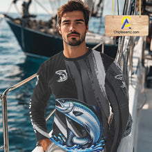 Load image into Gallery viewer, Personalized Black Camo Chinook Salmon Fishing Jerseys, Salmon Long Sleeve Fishing Shirts NHT463