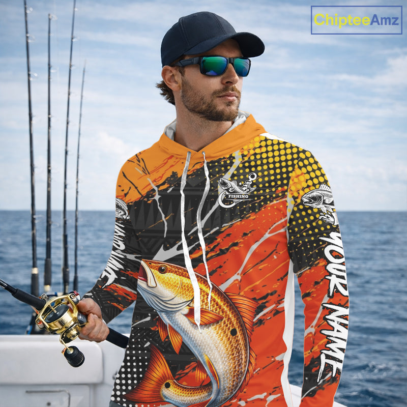 Personalized Redfish Fishing Jerseys, Red Drum Saltwater Tournament Fishing Shirts NHT464