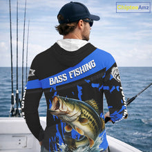 Load image into Gallery viewer, Custom Largemouth Bass Fishing Jerseys, Largemouth Bass Hooded Fishing Shirts Long Sleeve For Men|Blue NHT726