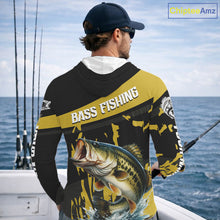 Load image into Gallery viewer, Custom Largemouth Bass Fishing Jerseys, Largemouth Bass Hooded Fishing Shirts Long Sleeve For Men|Yellow NHT728