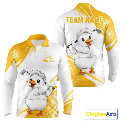 Funny Duck Swing Mens Golf Polo Shirt, Cute Duck Print Shirt, Sporty Animal Golf Gift NHT1220